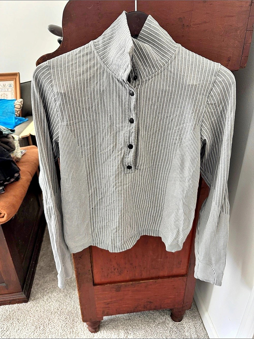 Athleta Striped Button-Front Top in Gray & White